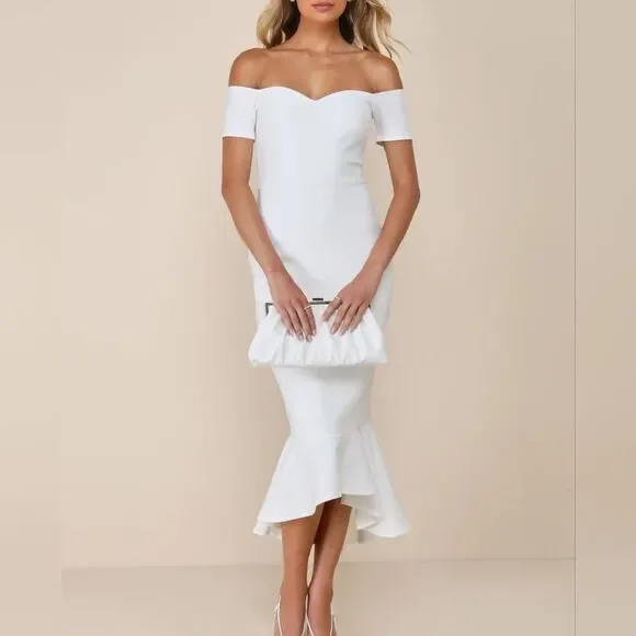 NWT Lulus How Much I Care Ivory Off-the-Shoulder Midi Dress - Picture 2 of 11